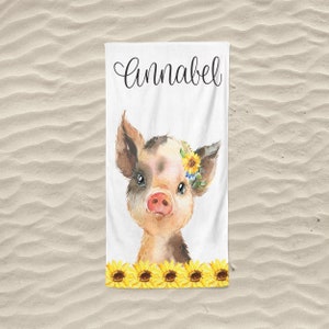 Personalized Beach Towel, Custom Beach Towel, Child Beach Towel, Large Beach Towel, Kids Beach Towel Personalized, Pig Towel, Floral Beach
