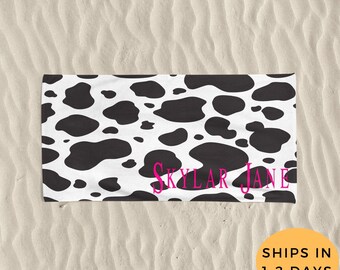 Cow Beach Towel, Custom Beach Towel, Beach Accessories For Women, Personalized Beach Towel Adult, Cow Birthday, 21st Birthday Gift For Her