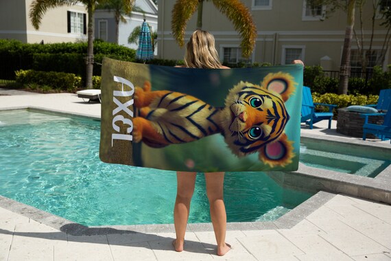 Tiger Beach Towel, Personalized Kid Beach Towel, Custom Baby Beach Towel, Tiger Baby Shower Gift, Birthday Gift For Kids, Best Beach Towel