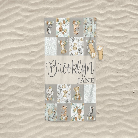 Boys Cute Jungle Safari Animals Zebra Giraffe Kids Beach Towel 256477175321283064