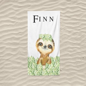 Personalized Beach Towel, Custom Beach Towel, Child Beach Towel, Large Beach Towel, Kids Beach Towel Personalized, Sloth Towel, Extra Large