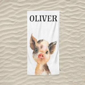 Personalized Beach Towel, Custom Beach Towel, Child Beach Towel, Large Beach Towel, Kids Beach Towel Personalized, Pig Towel, Floral Beach