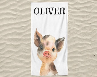 Personalized Beach Towel, Custom Beach Towel, Child Beach Towel, Large Beach Towel, Kids Beach Towel Personalized, Pig Towel, Floral Beach