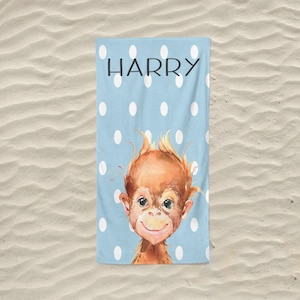 Beach Towel Personalized, Child Beach Towel, Custom Beach Towel, Custom Pool Towel, Adult Party Favors, Monkey Towel, Gift for Teacher