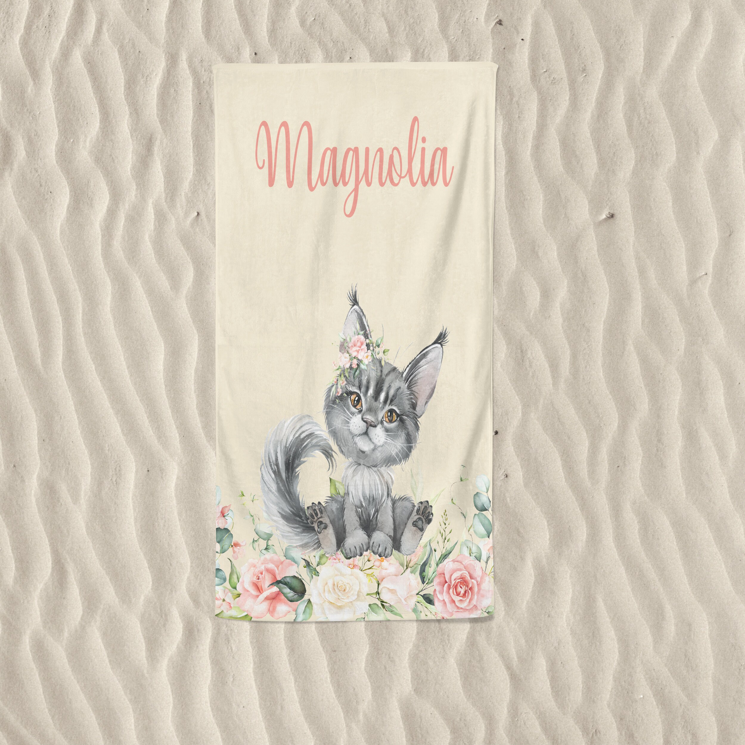 Cat Beach Towel Personalized Beach Towel Custom Design Etsy