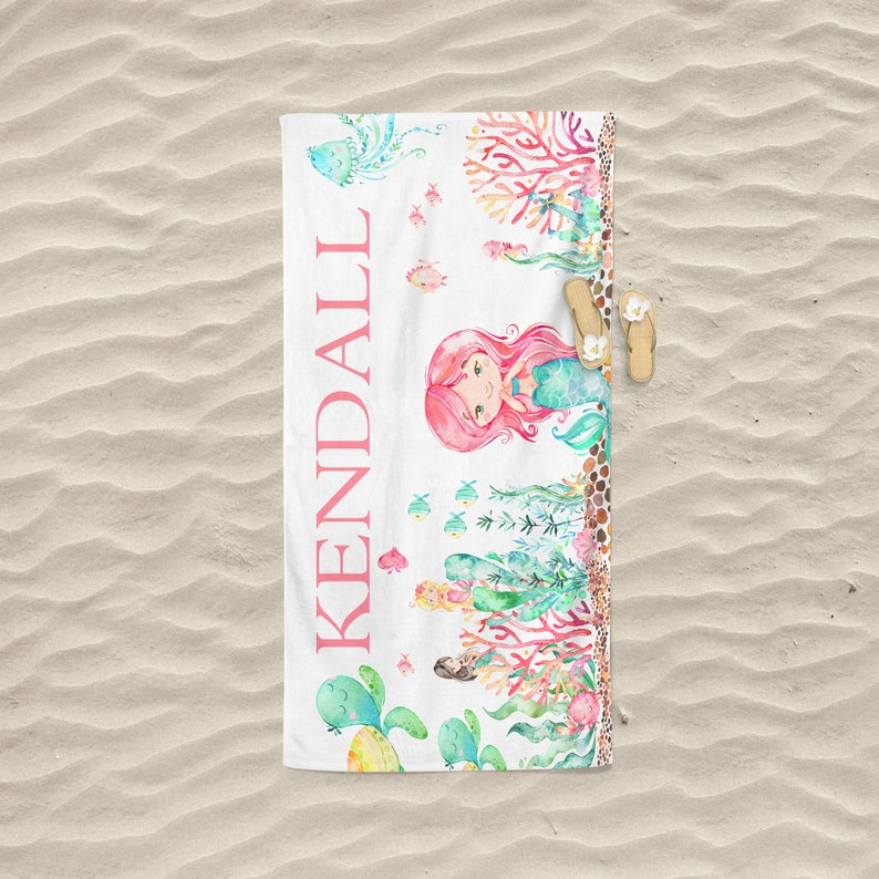 Mermaid Towel Kids Beach Towels Personalized Beach Towel Etsy