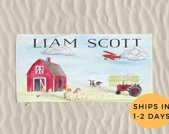 Beach Towel Personalized, Personalized Towels, Child Beach Towel, Customized Boys Beach Towel, Kids Beach Towel Personalized, Farm Towel