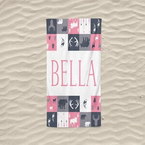 Woodland Towel, Personalized Beach Towel, Personalized Baby Towel, Woodland Theme Baby Shower, Woodland Baby Shower Gift Girl, Deer