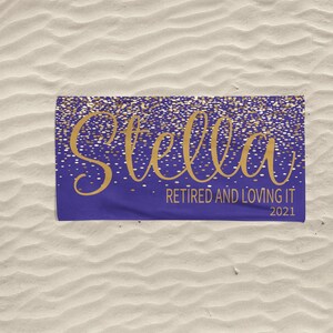 Personalized Retirement Beach Towel, Custom Name Gift