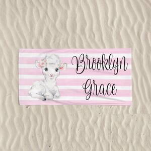 Lamb Towel, Personalized Baby Girl Towel, Custom Beach Towel, Bunny Rabbit Gift,  My First Easter, Pool Accessories, Beach Accessories