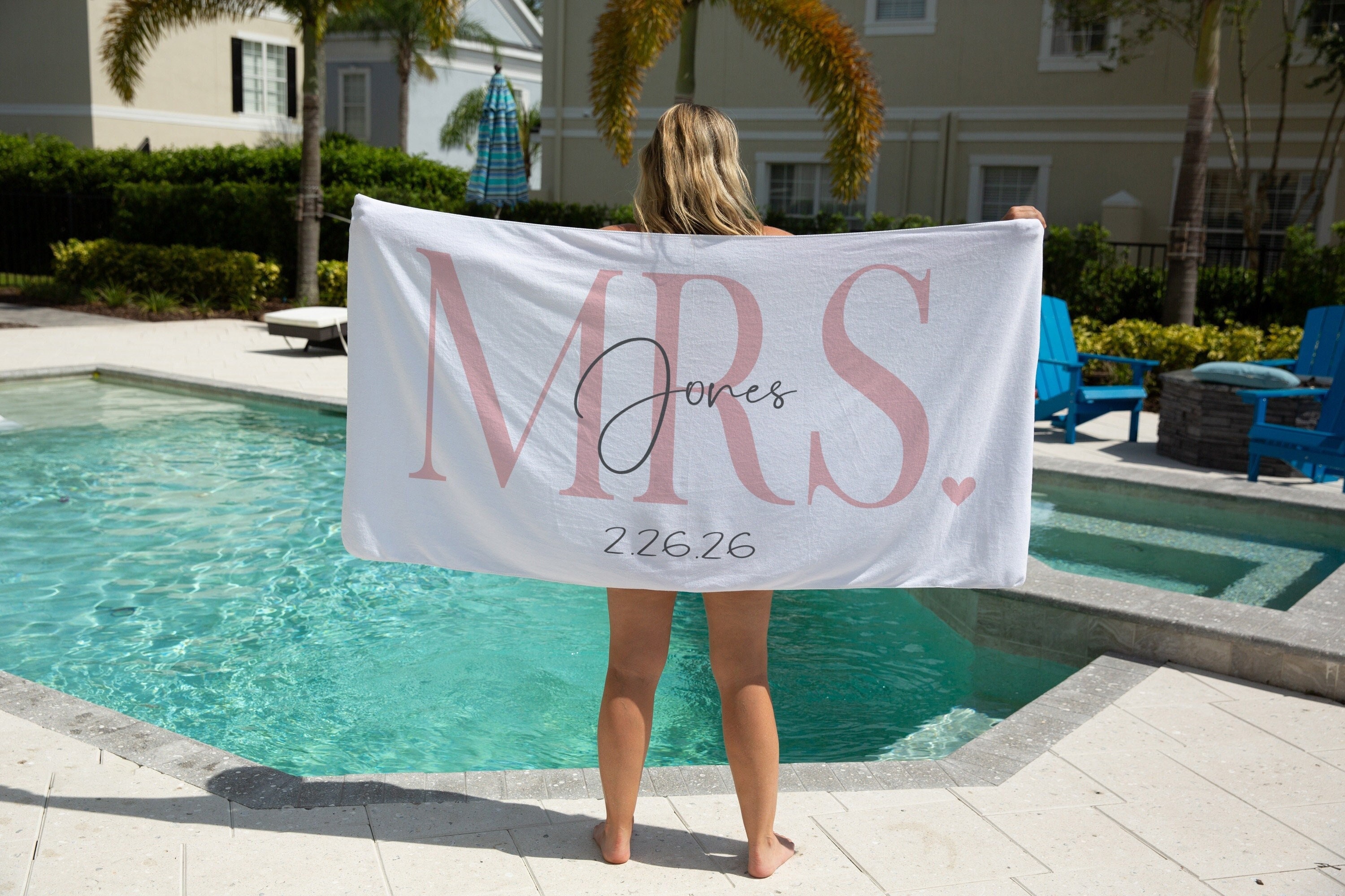 thumbnail image 2 of Personalized Bride Beach Towel - Custom Name Mrs Towel For Bachelorette & Honeymoon 2 of 11