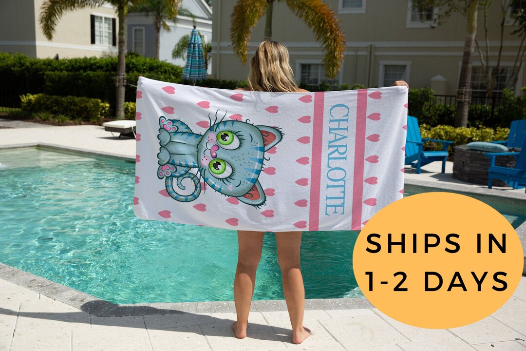 Cat Beach Towel Teenage Birthday Gift Personalized Beach Etsy