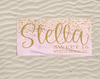Personalized Birthday Beach Towel, Custom Adult Favor