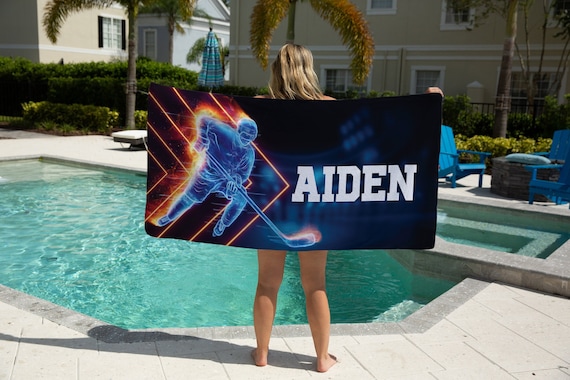 Hockey Beach Towel, Personalized Beach Towels, Custom Beach Towel, Hockey Gifts, Hockey Gifts For Boys, Hockey Goalie Gifts, Hockey Toddler