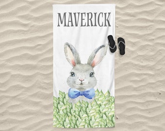 Rabbit Towel, Easter Gift For Toddlers, Personalized Beach Towels, Child Beach Towel, Customized Boys Beach Towel, Kids Beach Towel