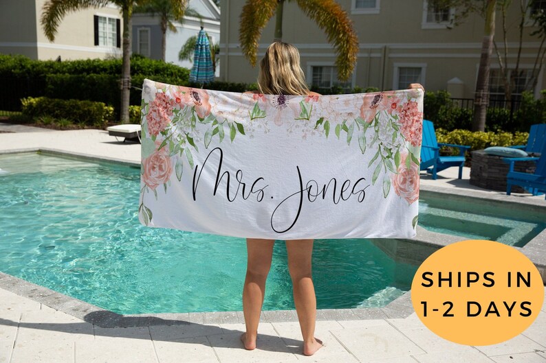 Bride Beach Towel Personalized Beach Towel Beach Towel Personalized Bride Towel Personalized Future Mrs Bridesmaid Gift image 1