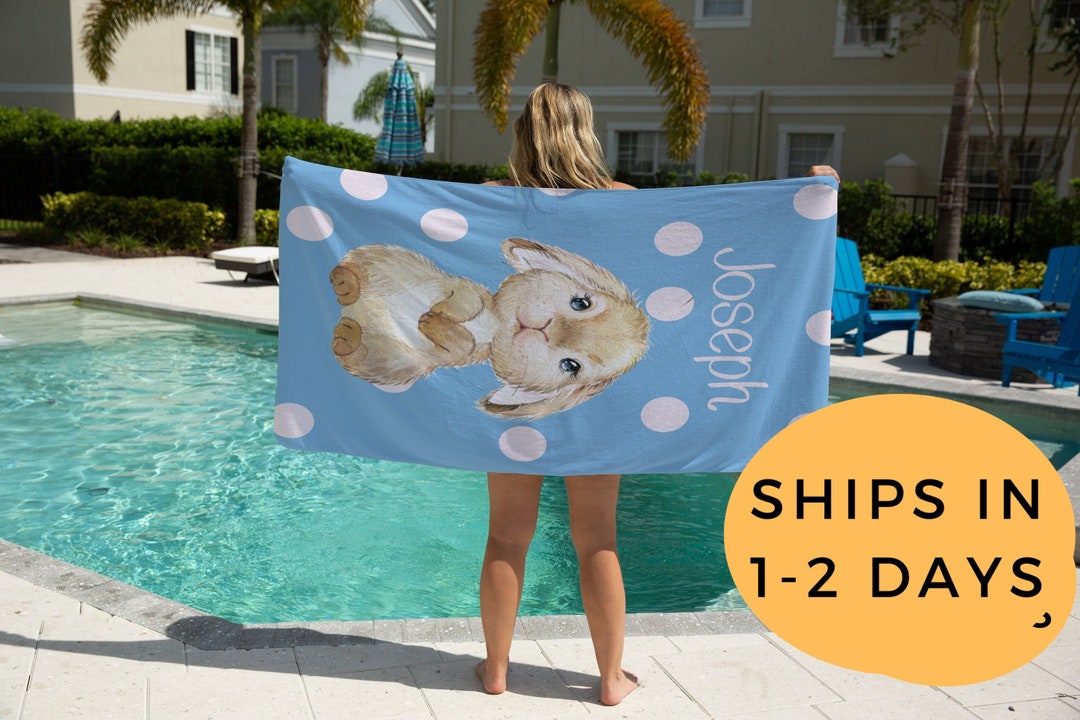 Bunny Beach Towel. Personalized Rabbit Beach Towel Easter Etsy