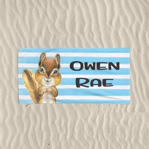 Chipmunk Beach Towel Personalized, Personalized Towels, Child Beach Towel, Customized Boys Beach Towel, Kids Beach Towel Personalized
