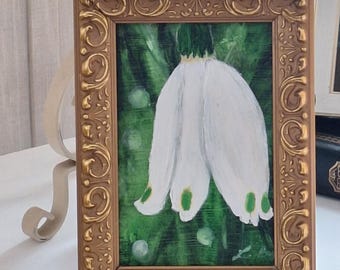 Pintura original enmarcada de lirio de Lodden, acrílico sobre lienzo, 4 x 6