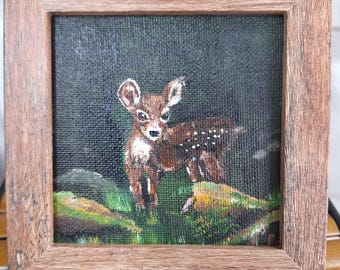 Pintura acrílica original de cervatillo de 4 x 4 pulgadas
