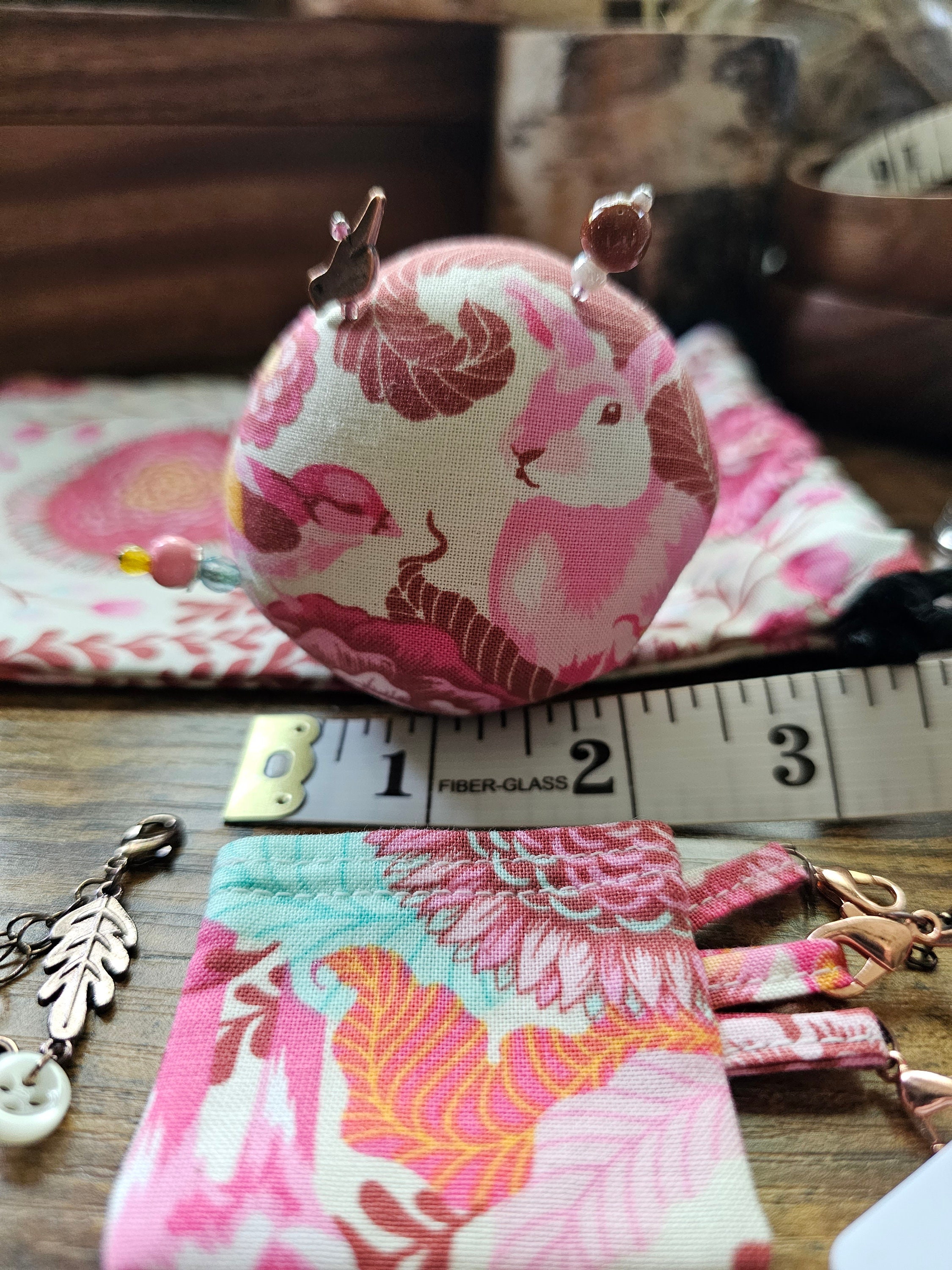 Pincushion Wrist Cuff Charm Bracelet in Pink for Sewing and - Etsy