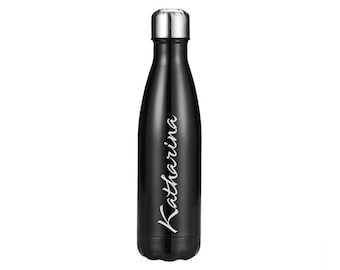 Edelstahlflasche, Trinkflasche, Thermosflasche, schwarz, 500 ml, mit Gravur, Flasche personalisiert mit Name, Logo, Geschenk Schulanfang