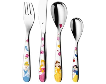 WMF Kinderbesteck Set PRINCESS 4-tlg graviert Besteckset Prinzessin mit Gravur, Besteck Mädchen | Geschenk zur Geburt | Taufe | Geburtstag