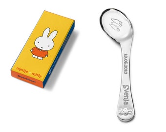 ZILVERSTAD Kinderlöffel miffy personalisiert, Babylöffel Hase, Name graviert, Querlöffel Gravur | Geschenk zur Geburt | Taufe | Geburtstag