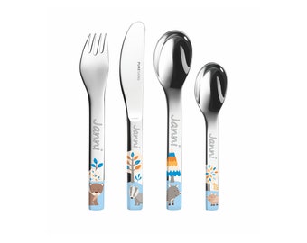 PURESIGNS Kinderbesteck TOJA Meerjungfrau 4-tlg Besteck Set mit Gravur graviert