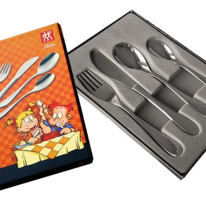 Kinderbesteck Zwilling Filou 4 tlg mit Gravur Besteck Set ZWILLING J.A. Henckels mit Namen graviert Geschenk zur Geburt Taufe Bild 2