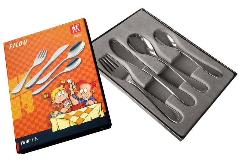 Kinderbesteck Zwilling Filou 4 tlg mit Gravur Besteck Set ZWILLING J.A. Henckels mit Namen graviert Geschenk zur Geburt Taufe Bild 2