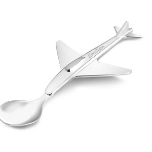 ZILVERSTAD children's spoon PLANE personalized, baby spoon name engraved, spoon engraving Birth gift Baptism Birthday image 1