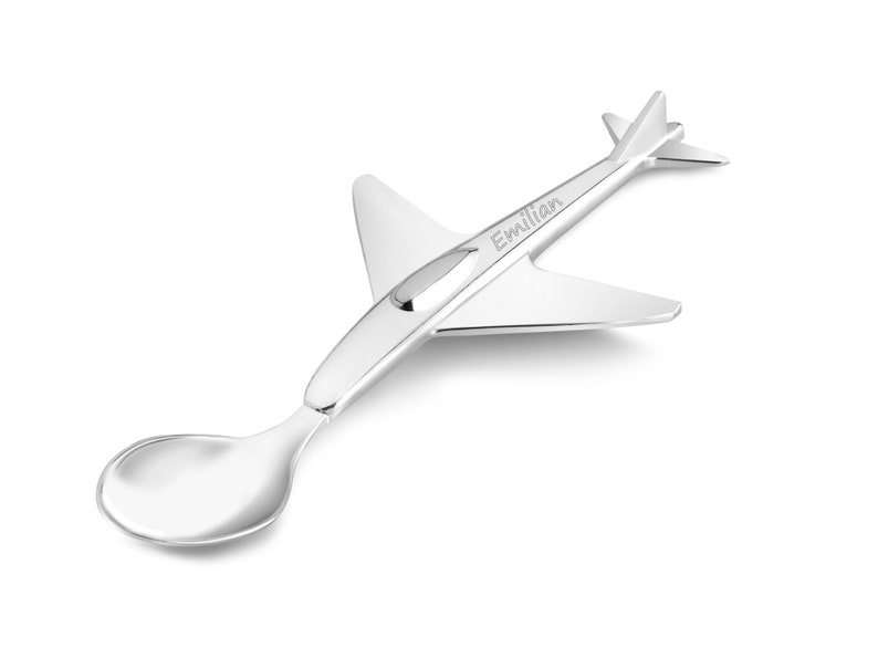 ZILVERSTAD children's spoon PLANE personalized, baby spoon name engraved, spoon engraving Birth gift Baptism Birthday image 1