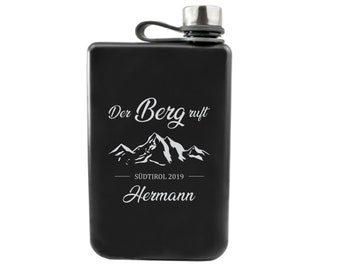 Trekking Flachmann 230 ml, 8 OZ, schwarz matt, Edelstahlflasche mit Gravur Foto, Text, graviert, personalisierte Flasche, Trinkflasche Name