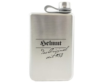 Trekking Flachmann, silber matt, 230 ml, 8 OZ, Edelstahlflasche mit Gravur Foto, Text, graviert, personalisierte Flasche, Geschenk Wanderer