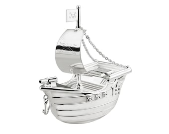 ZILVERSTAD MONEY BOX pirate ship, silver plated, name engraved, money box with engraving | gift for birth | Baptism, birthday, start of school