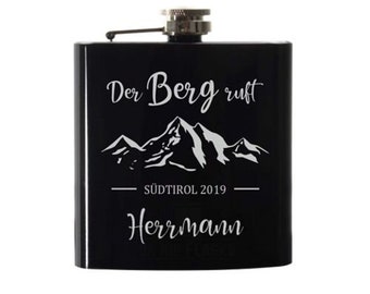 Flachmann schwarz glänzend mit Gravur, 150 ml, 6 OZ Unzen, Taschenwärmer graviert, personalisiert mit Foto und Text