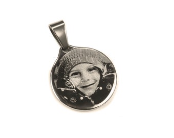 Pendentif bijoux rond 22 mm avec photo et texte gravure pendentif rond gravé souvenir rappel