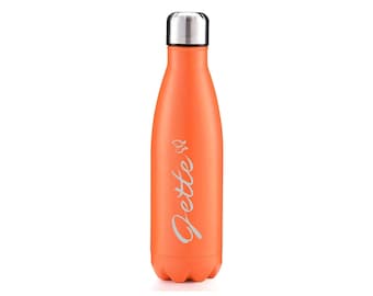 Edelstahlflasche, Trinkflasche, Thermosflasche, orange, 500 ml, mit Gravur, Flasche personalisiert mit Name, Logo, Geschenk Schulanfang