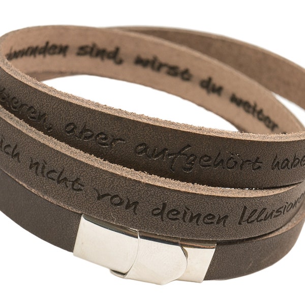 Lederarmband YUKO BRAUN mit Gravur, Wickelarmband graviert, Surferarmband personalisiert, Armband mit Wunschtext