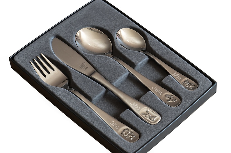 Zwilling children's cutlery Bino 4-piece cutlery set engraved with name Birth gift Baptism Birthday image 3