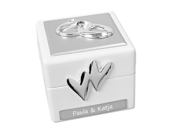 ZILVERSTAD Ringdose Würfel, Herzen, Ringe, Ringbox personalisiert, Schmuckbox mit Gravur zur Hochzeit, Ehering Schatulle Hochzeitsgeschenk