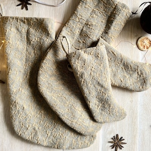 Comfort and Joy Textured Linen Stocking Collection| luxury Christmas stocking | pet stocking| grey stocking | gold stocking | holiday decor