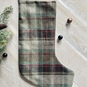 Evergreen Wool Tartan Plaid Christmas Stocking | Christmas | wool | green plaid| Christmas decorations | stocking tassels