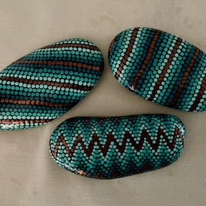 Trio of Turquoise Painted Rocks
