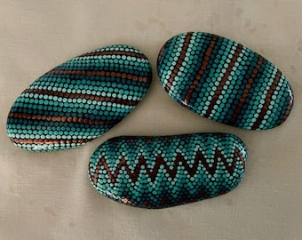 Trio of Turquoise Painted Rocks