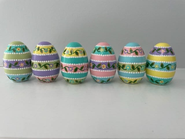 Vintage Hand Painted Colorful Decorative Designed Wooden Eggs 3 - Set Of 8