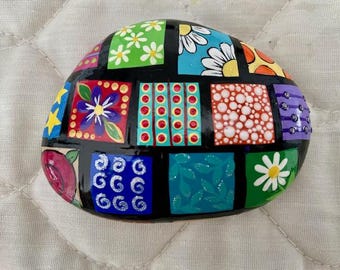 Square Design Painted Rock