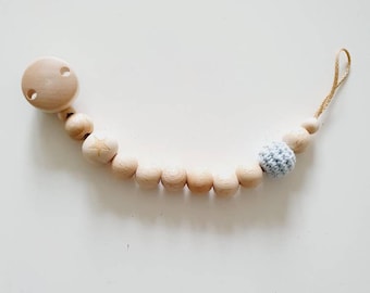 crocheted pacifier chain "pure star" light blue, construction, natural,wood,scandinavian, scandinavian, star, without name,simple