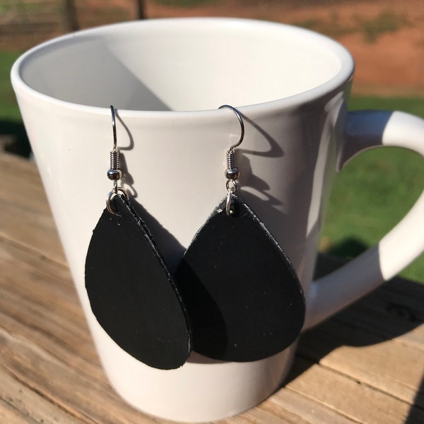 Tear Drop Leather Earrings Etsy